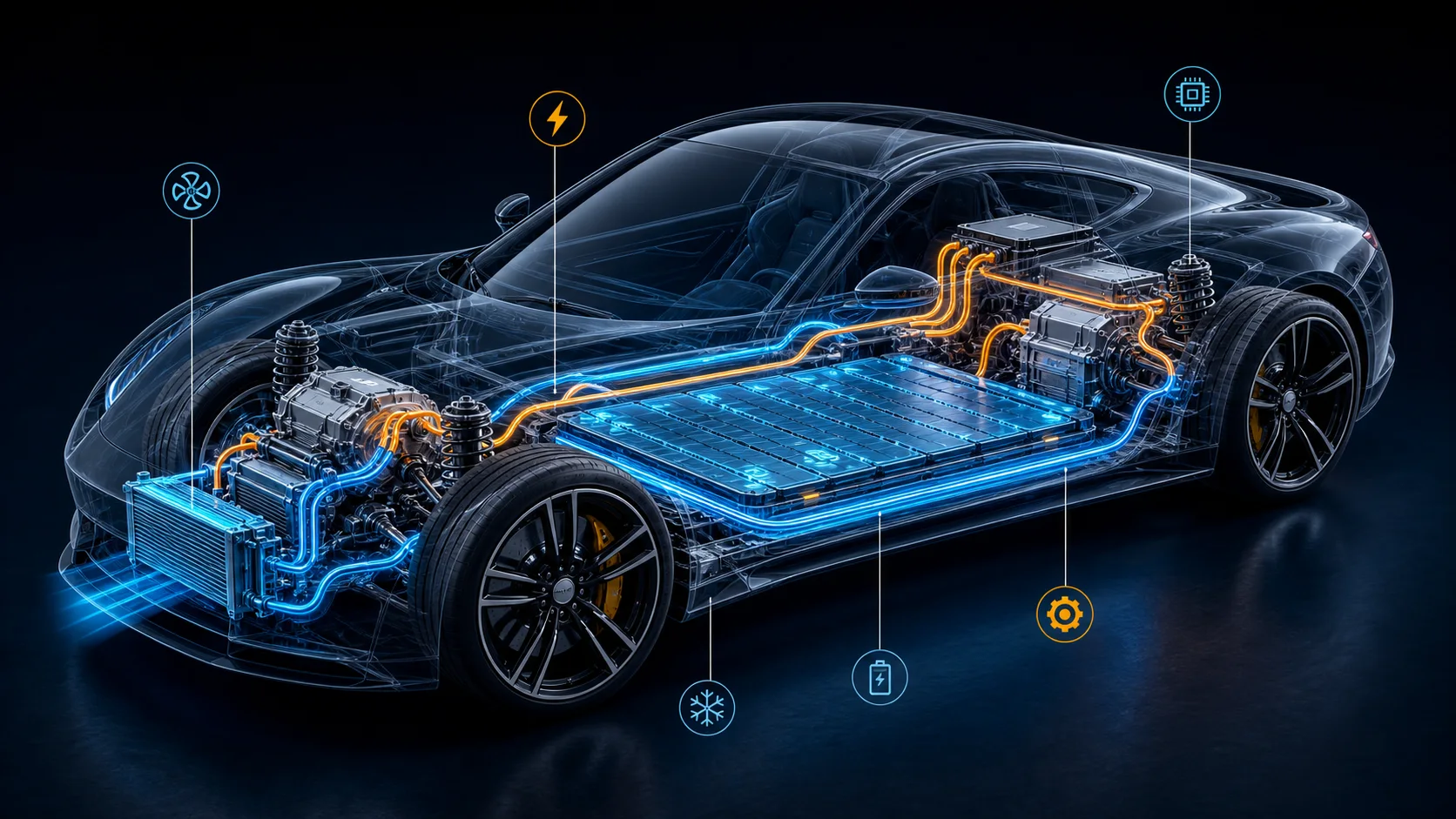 Futuristic electric sports car cutaway