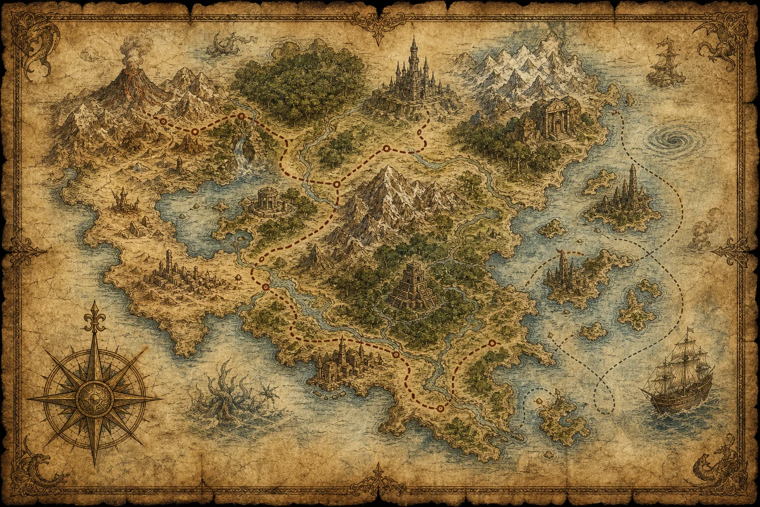 Antique fantasy treasure map