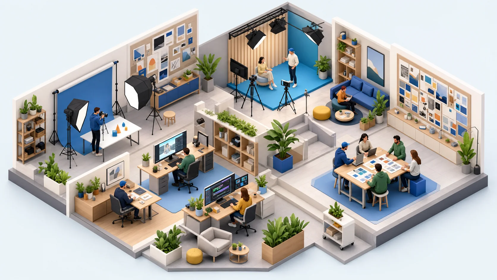 Isometric creative studio workspace