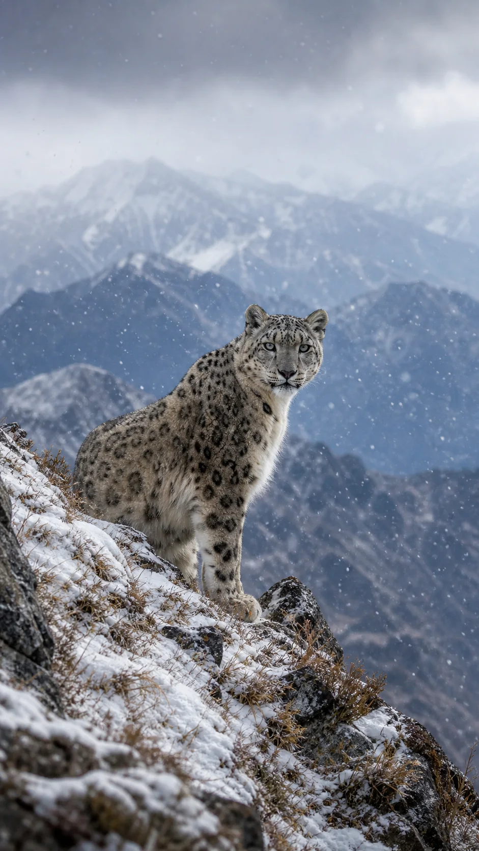 Snow leopard on a Himalayan ridge