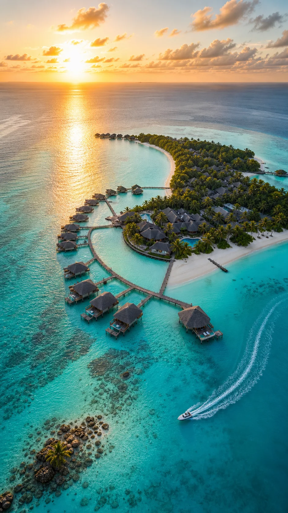 Aerial view of a tropical island resort